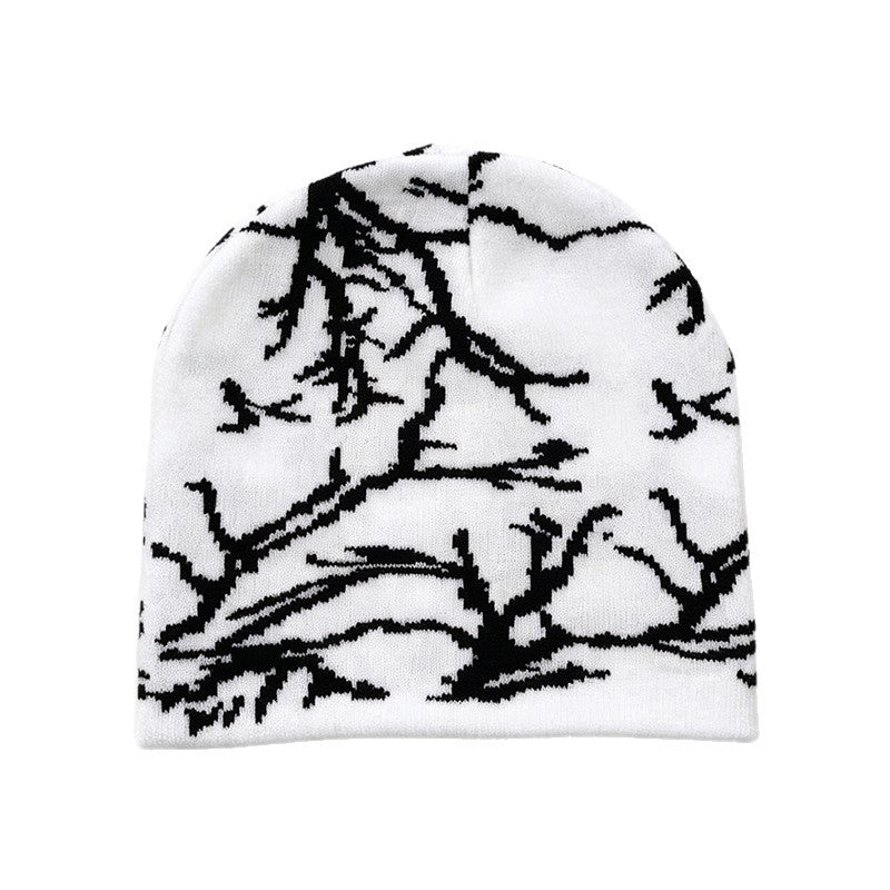 Thorn Branch Jacquard Knit Beanie Y2K Street Style Wool Hat