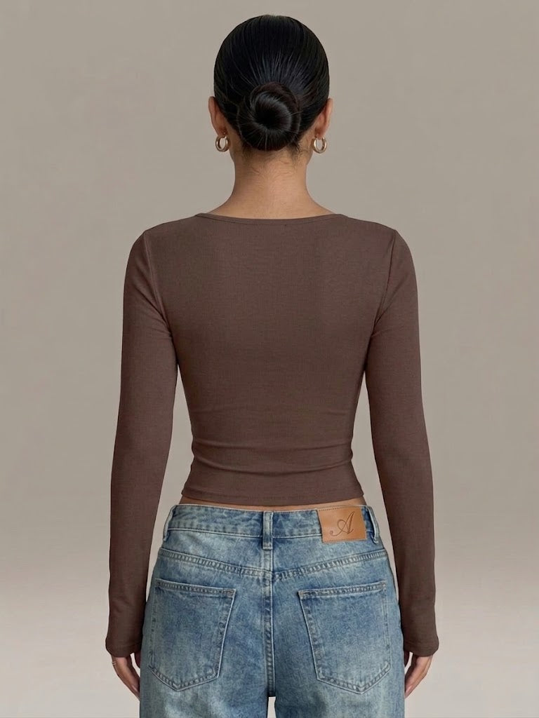 Womens Solid Color Long Sleeve Tank Top