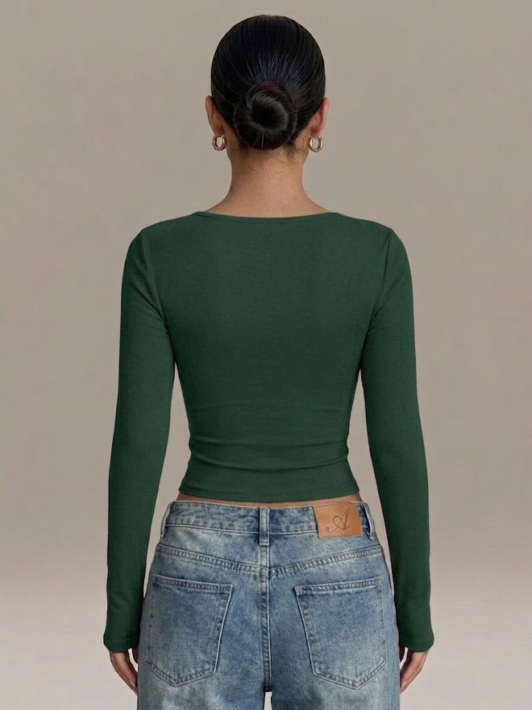 Womens Solid Color Long Sleeve Tank Top