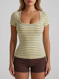 Striped U neck T shirt