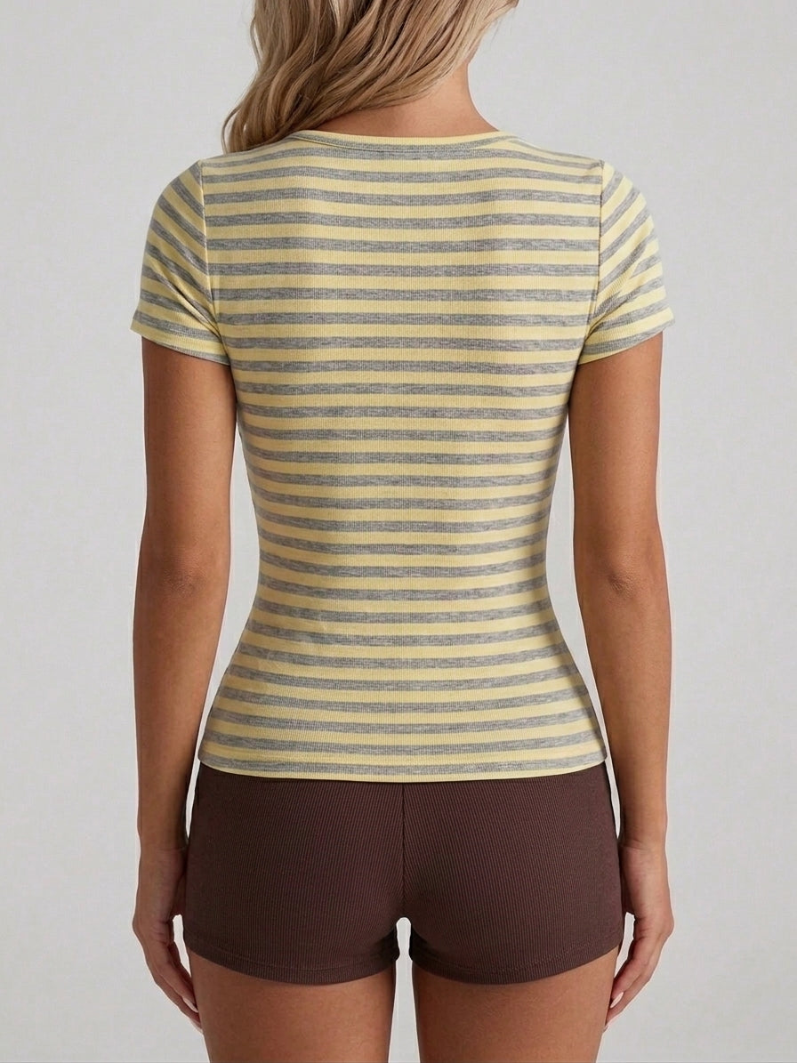 Striped U neck T shirt