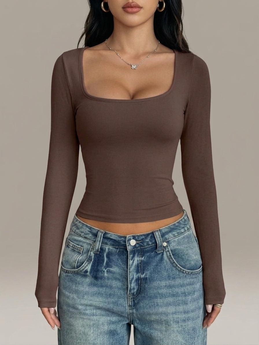Womens Solid Color Long Sleeve Tank Top