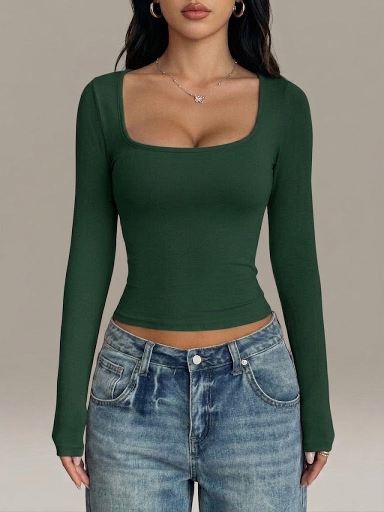 Womens Solid Color Long Sleeve Tank Top