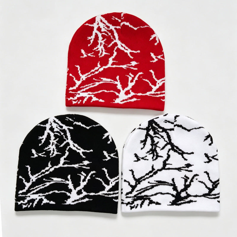 Thorn Branch Jacquard Knit Beanie Y2K Street Style Wool Hat