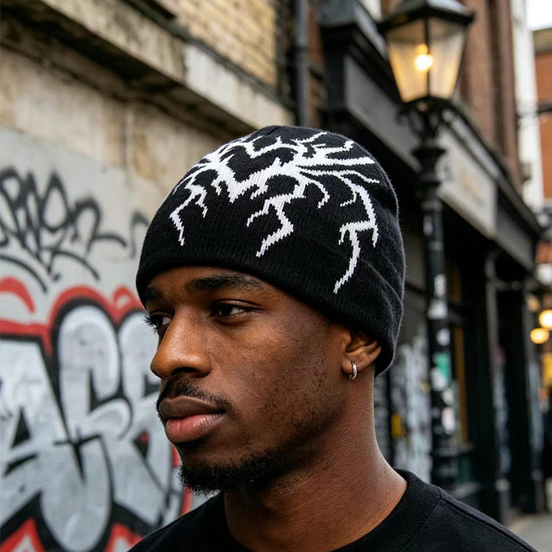 Thorn Branch Jacquard Knit Beanie Y2K Street Style Wool Hat